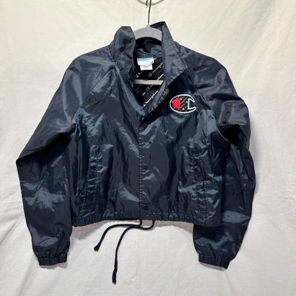 Champion Cropped Jacket NWOT Black Sz Small Windbreaker Oversized